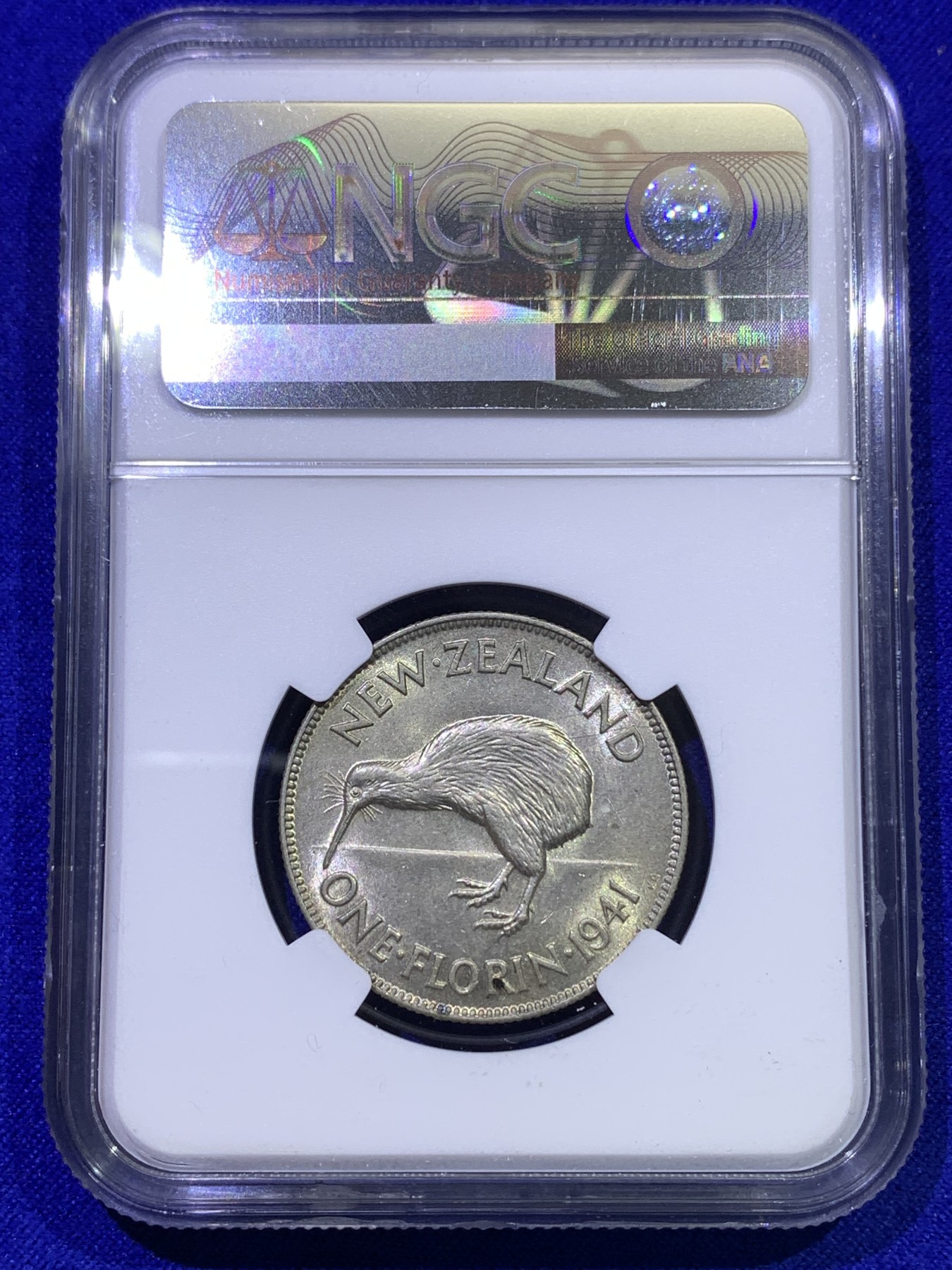 《竞宝斋》第179场-周日，周一2场 (全场包邮) NGC AU58 新西兰 1941年 乔六 1福林银币 少见品