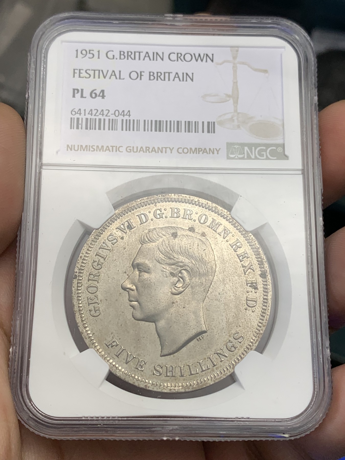 《竞宝斋》第179场-周日，周一2场 (全场包邮) NGC-PL64 英国 1951年 1克朗 乔治六世 最后的马剑 镜面底板 品相好 非常靓