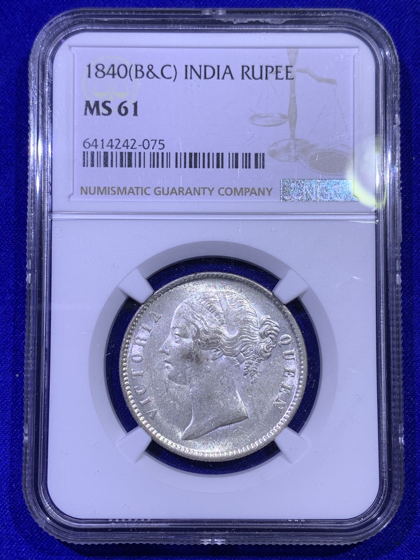 《竞宝斋》第179场-周日，周一2场 (全场包邮) NGC MS61 1840英属印度维多利亚1卢比银币