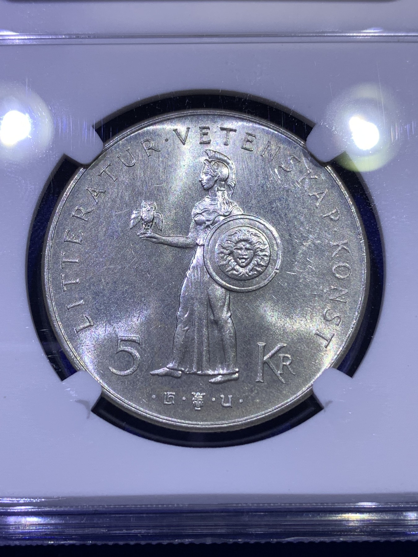 《竞宝斋》第179场-周日，周一2场 (全场包邮) NGC MS61 1962年瑞典国王古斯塔夫六世80岁生日5克朗银币