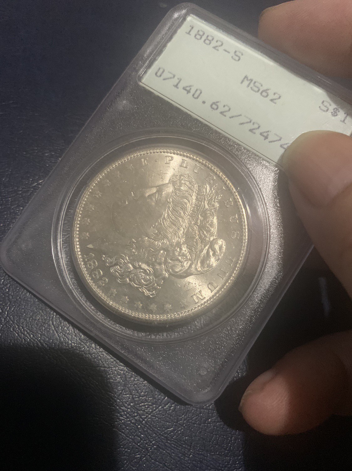 1882年美国摩根银币S版PCGS初生代评级币经典绿盒（摇摇乐）