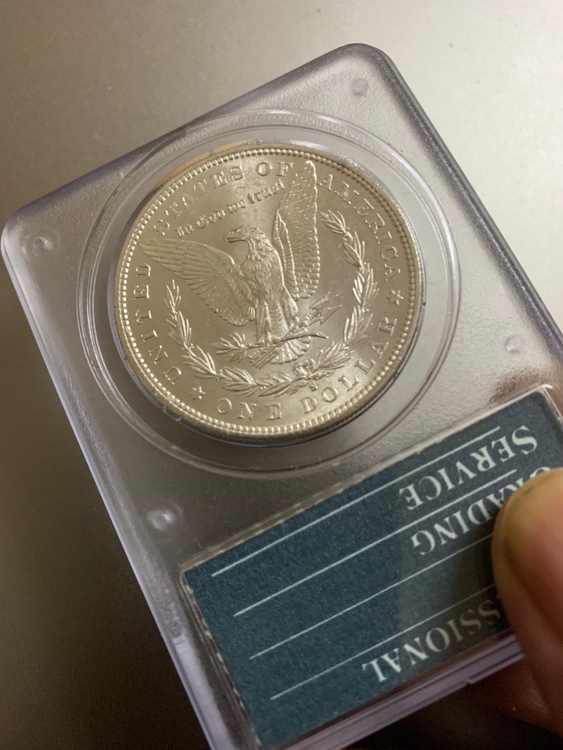 1882年美国摩根银币S版PCGS初生代评级币经典绿盒（摇摇乐）