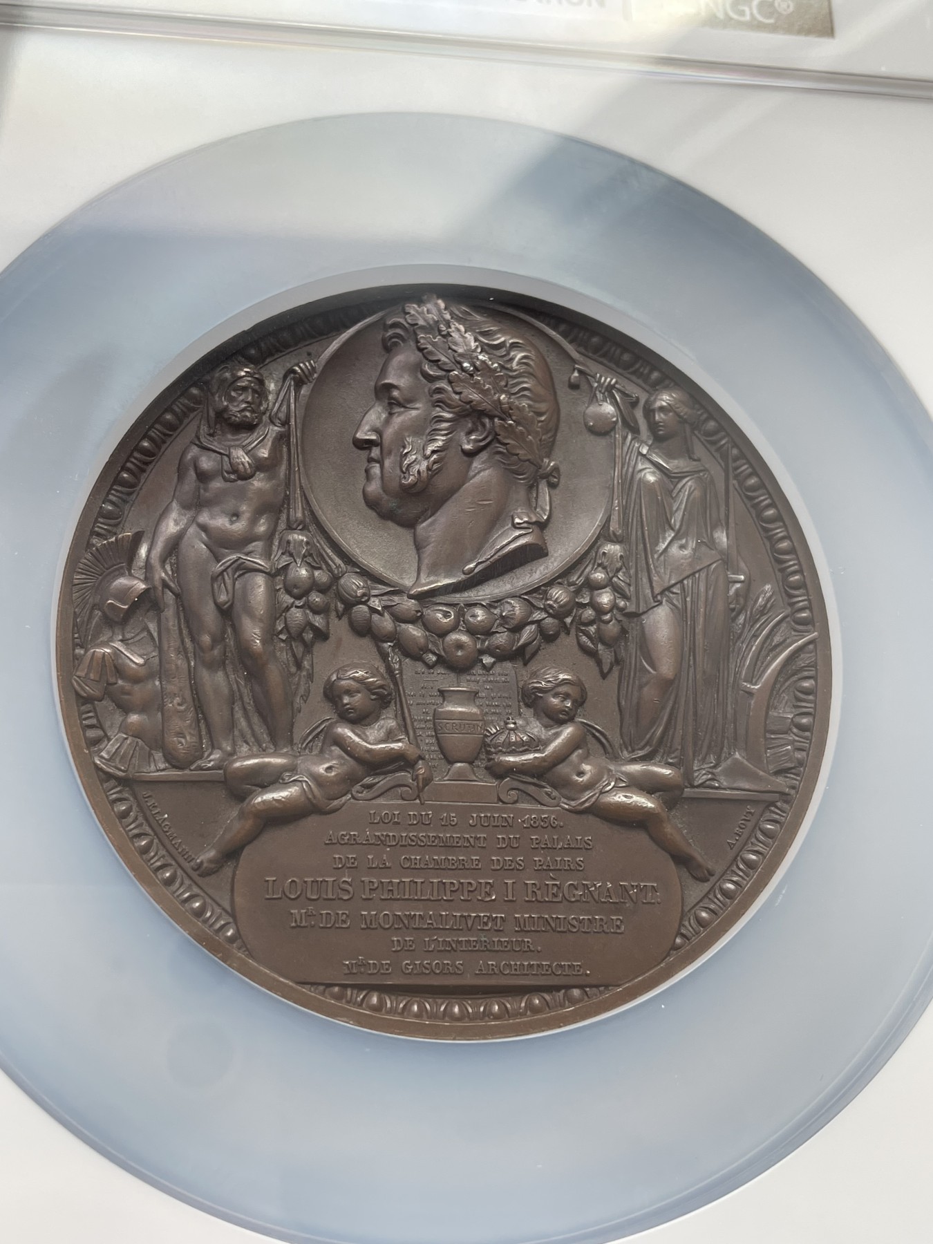 章牌专场-第26期 A. Bovy～1836年法国贵族院扩建纪念大铜章 直径：68 mm