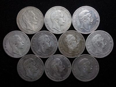 【雨安收藏】【第052期】2023-07-06 世界各国币章 8秒倒数自动落锤 高效拍卖 全场包邮 - 批发.Wholesale Lots	德国普鲁士5马克威廉二世.10个