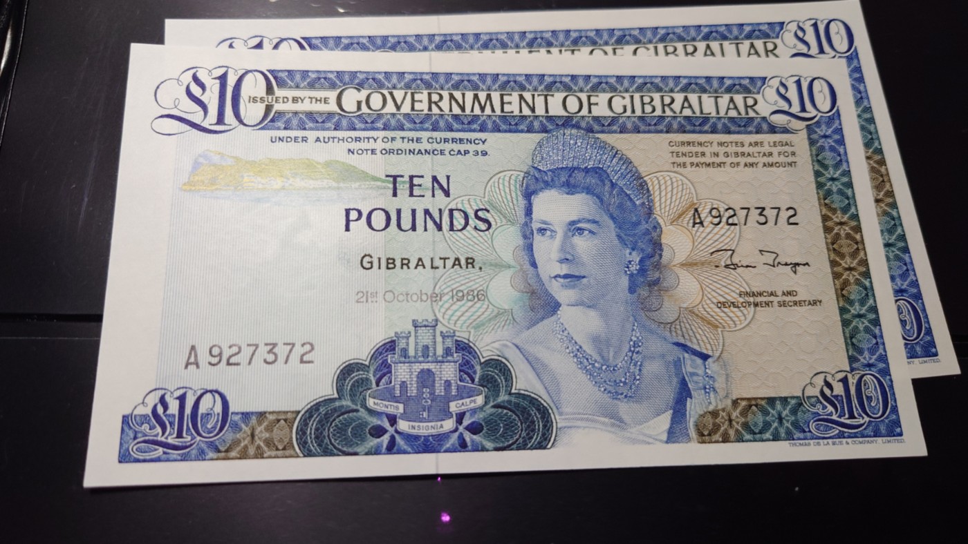 【世界钱币】精选微拍第64期暨2023年第十一期 裸钞专场（有最新展会卖剩品种） 1986年直布罗陀10镑 全新绝品无4尾号372