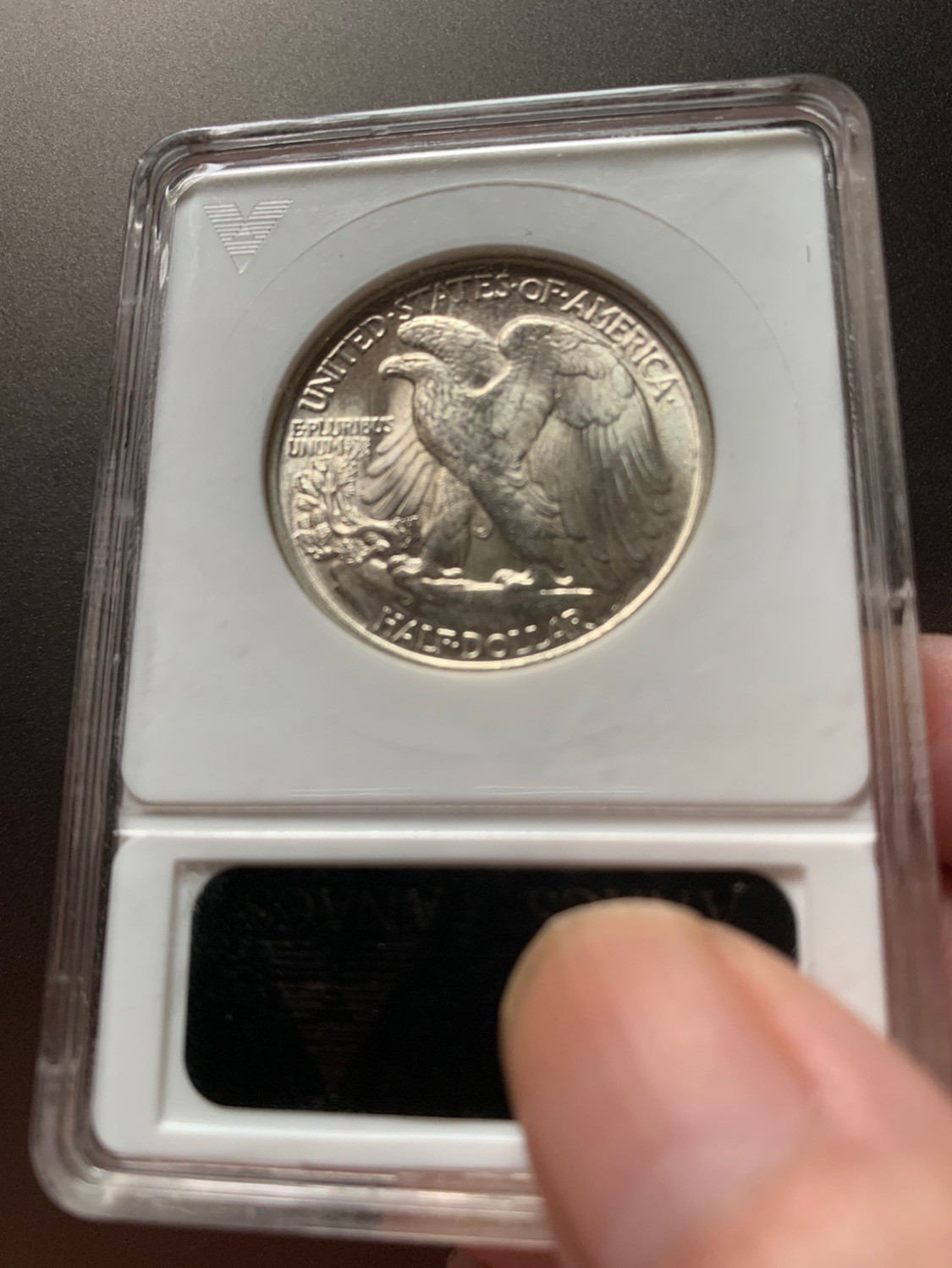 1945年美国行走女神半美元银币绝版经典小白盒ANACS-MS65