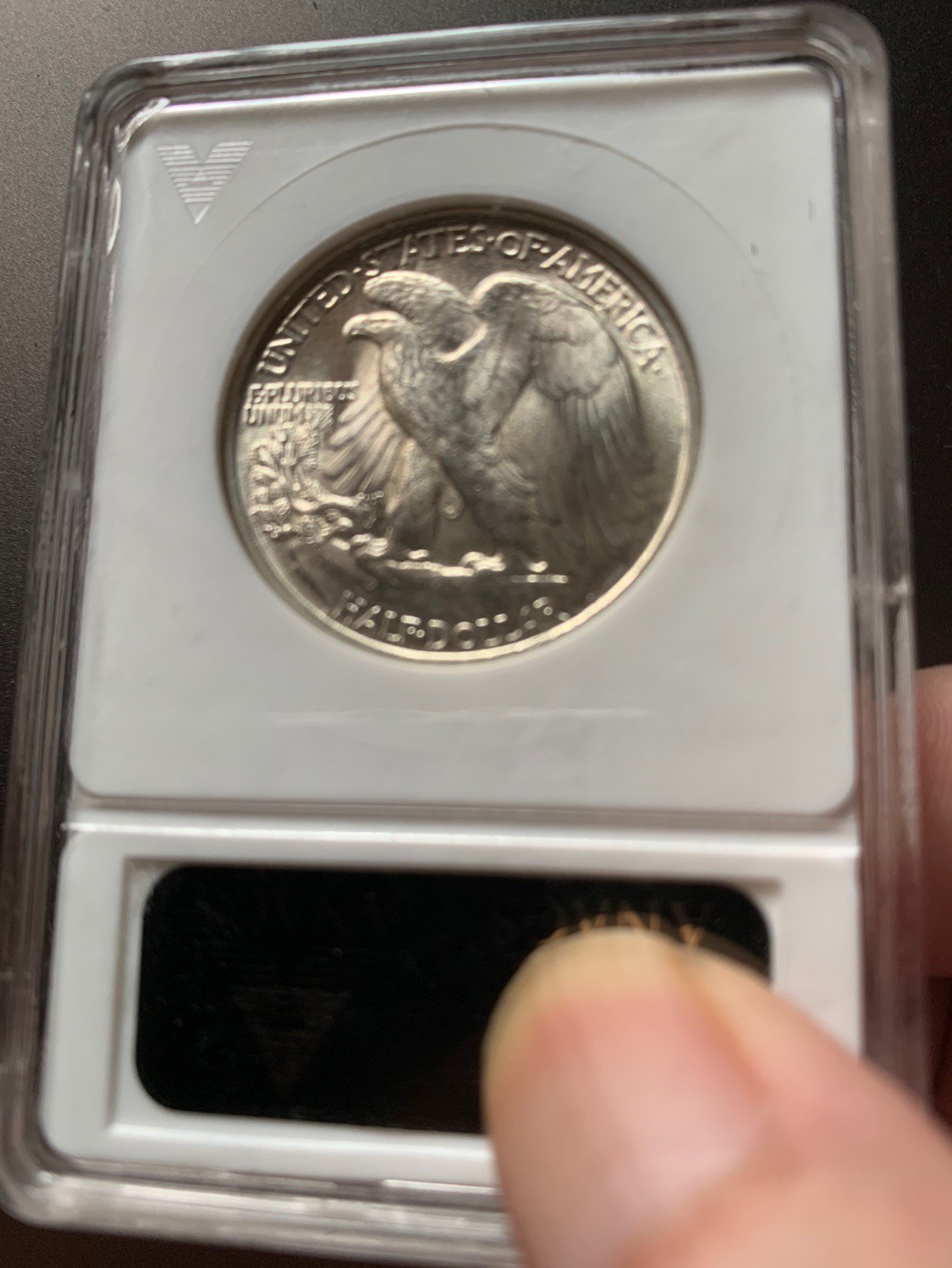 1945年美国行走女神半美元银币绝版经典小白盒ANACS-MS65