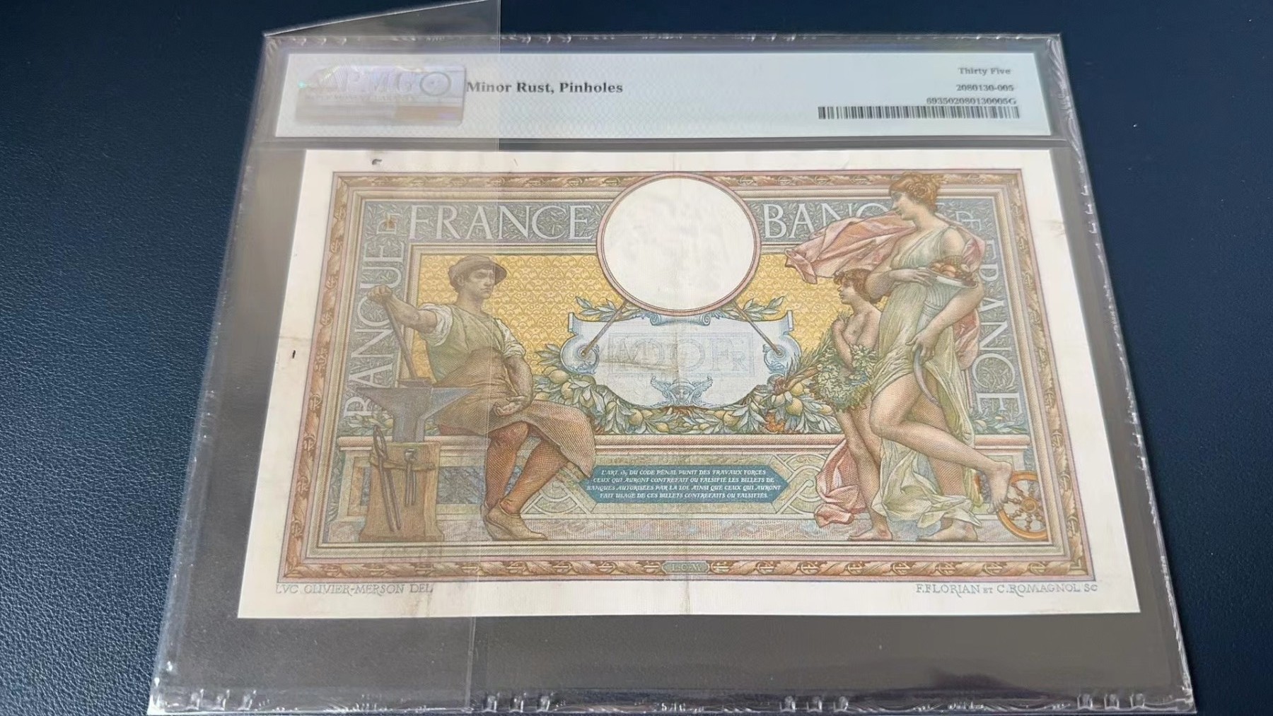 收藏联盟Quantum Auction 第272期拍卖 世界人口日专场 法国1908-09年100法郎 PMG35 稀少