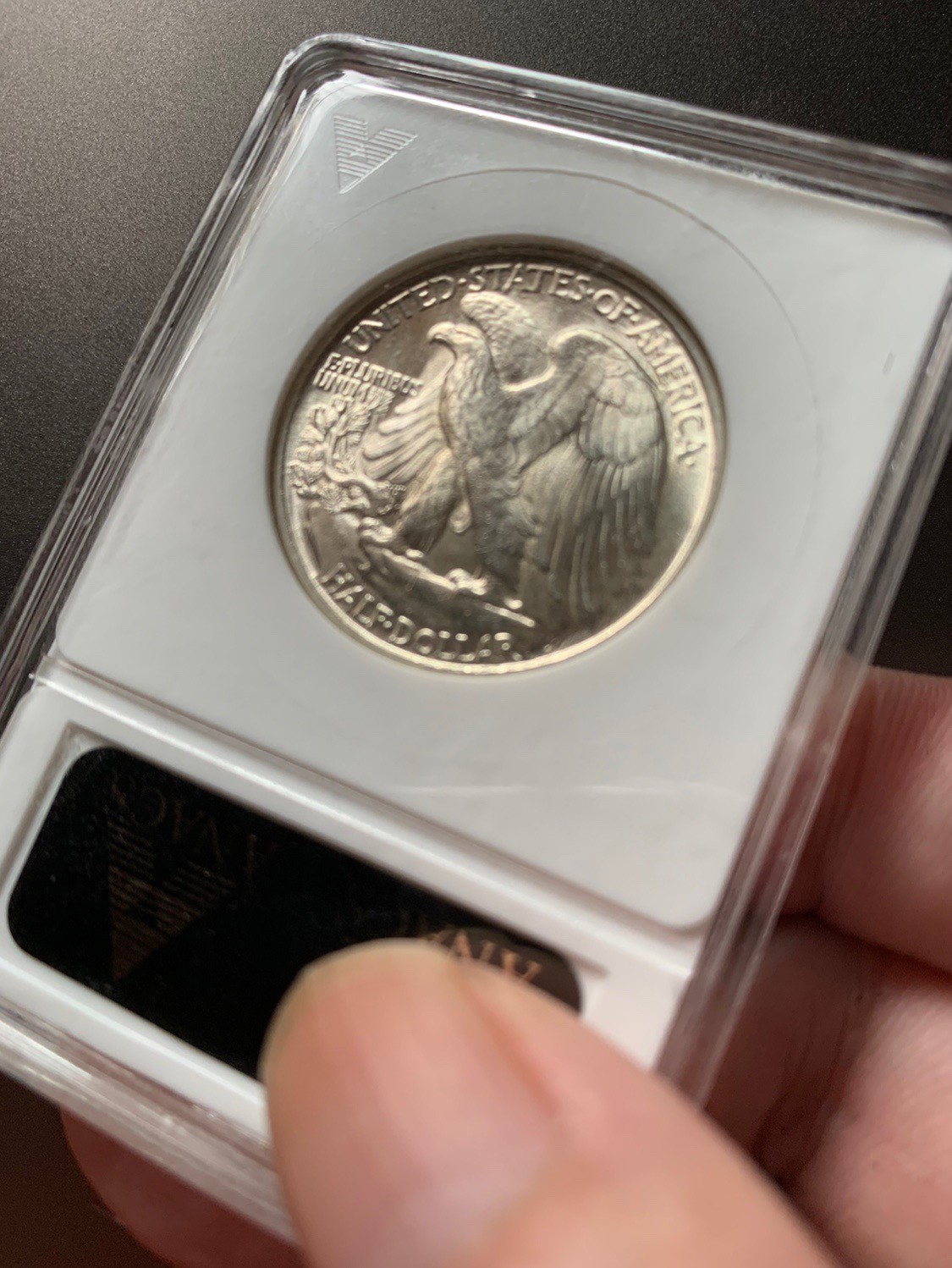 1945年美国行走女神半美元银币绝版经典小白盒ANACS-MS65