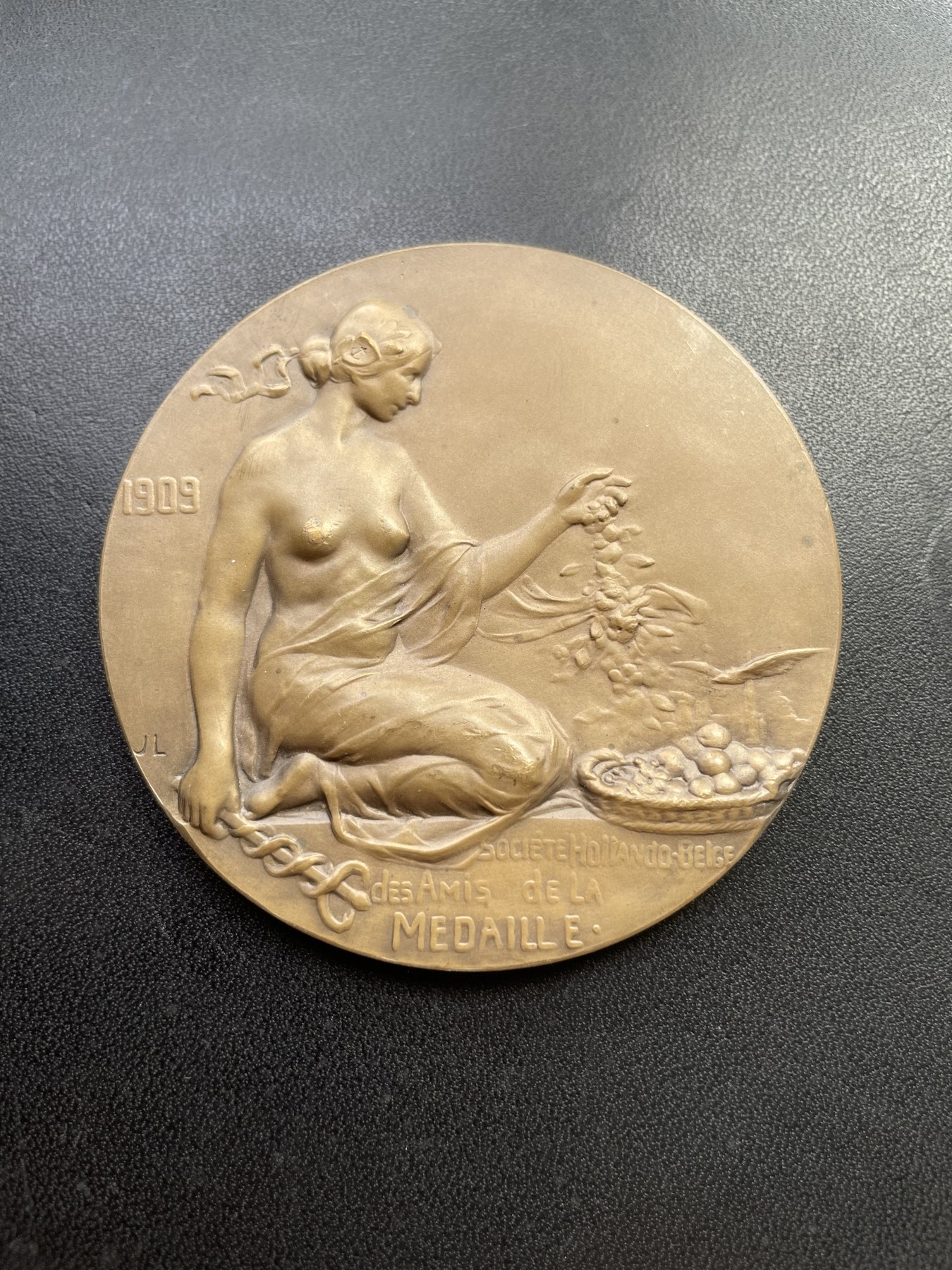 章牌专场-第26期 Jean Lécroart～1909年布鲁塞尔海港工程大铜章 （SHBAMA协会18号作品） 直径：64 mm