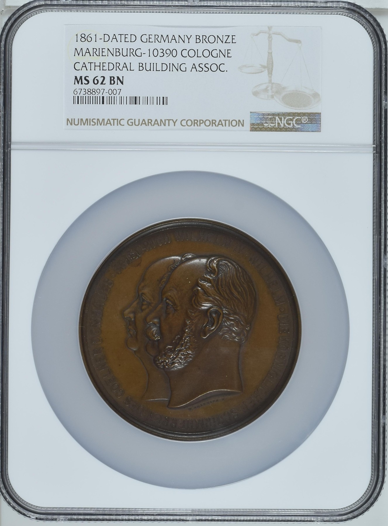 章牌专场-第26期 Kullrich～1867年德国普鲁士王国科隆大教堂重新开工25周年纪念大铜章 直径：70 mm