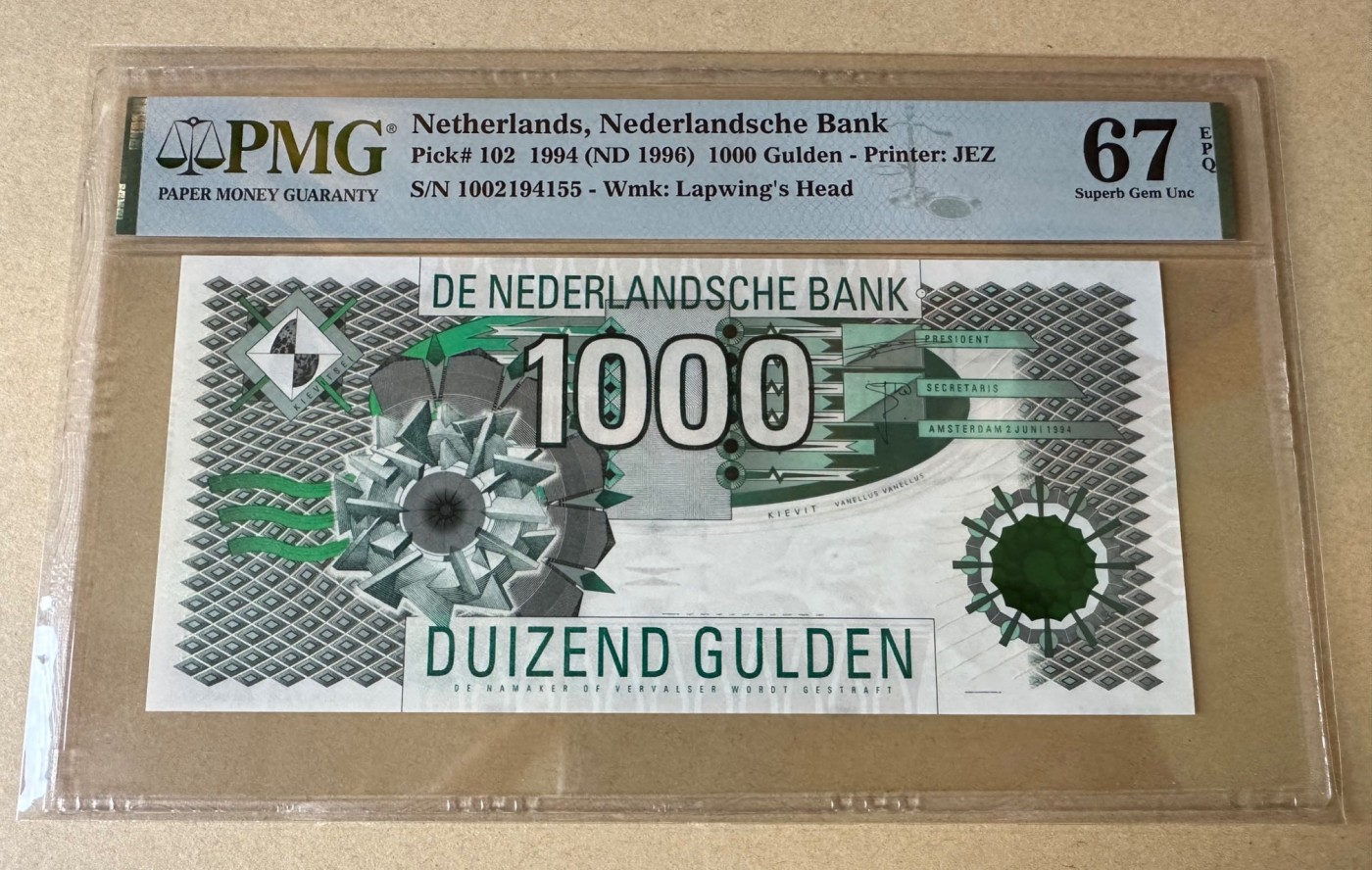 收藏联盟Quantum Auction 第272期拍卖 世界人口日专场 荷兰1994年1000盾 PMG67 经典大齿轮 