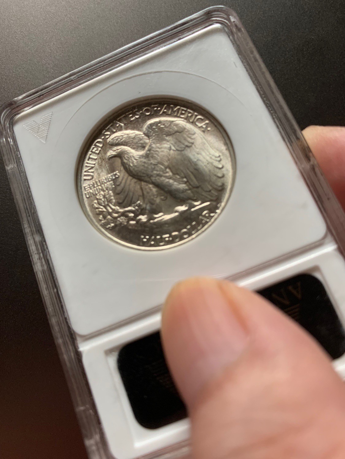 1945年美国行走女神半美元银币绝版经典小白盒ANACS-MS65