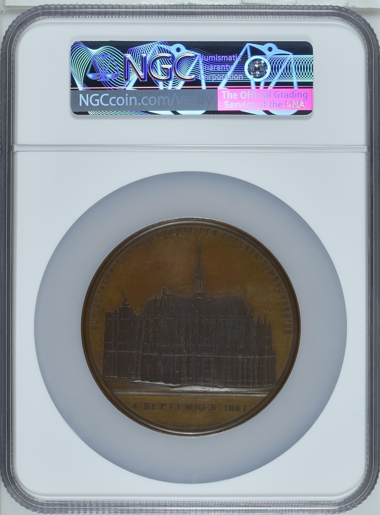 章牌专场-第26期 Kullrich～1867年德国普鲁士王国科隆大教堂重新开工25周年纪念大铜章 直径：70 mm