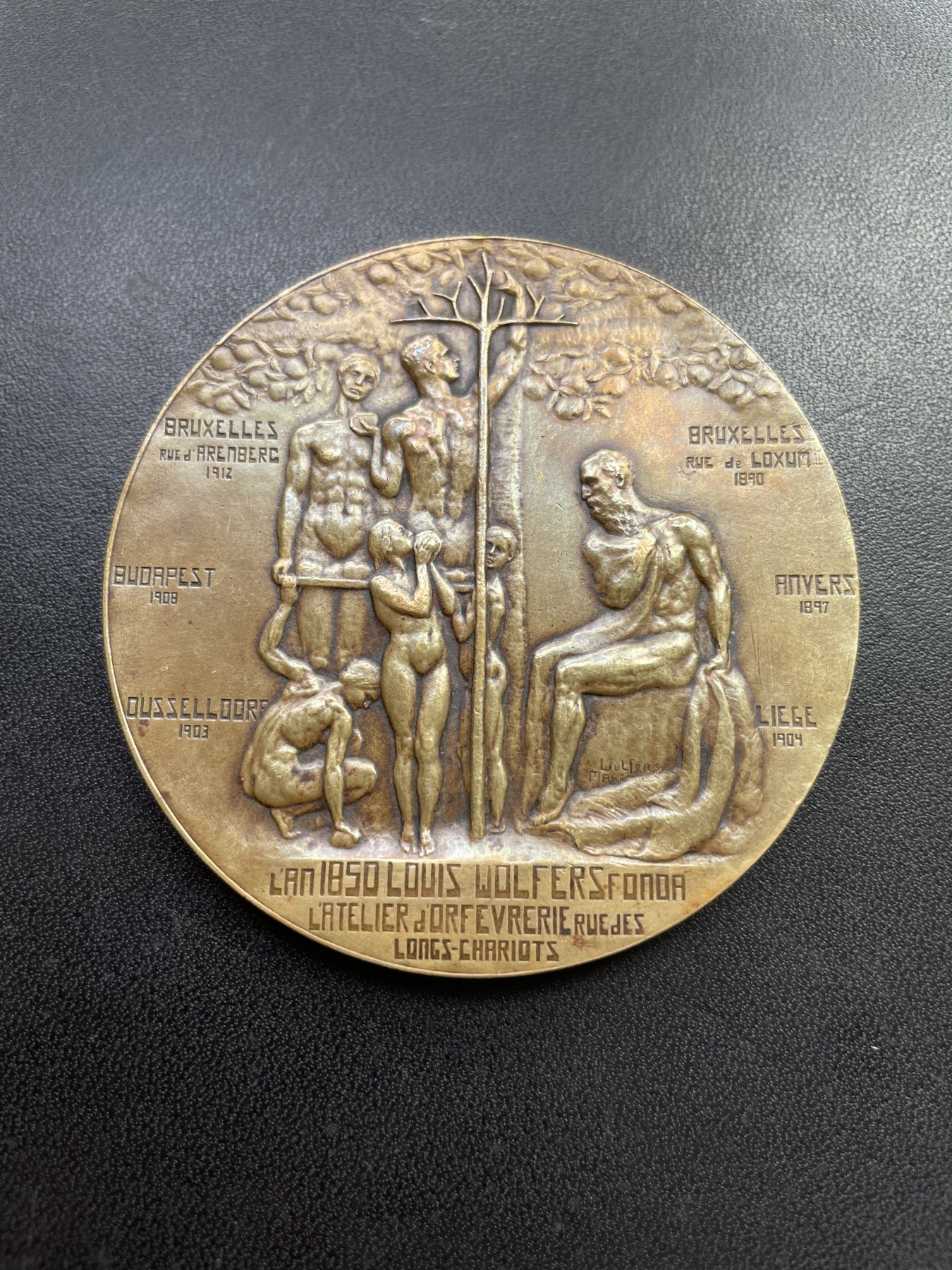 章牌专场-第26期 Marcel Wolfers～1912年沃尔弗斯兄弟公司开业庆典大铜章 （SHBAMA协会32号作品）直径：64 mm