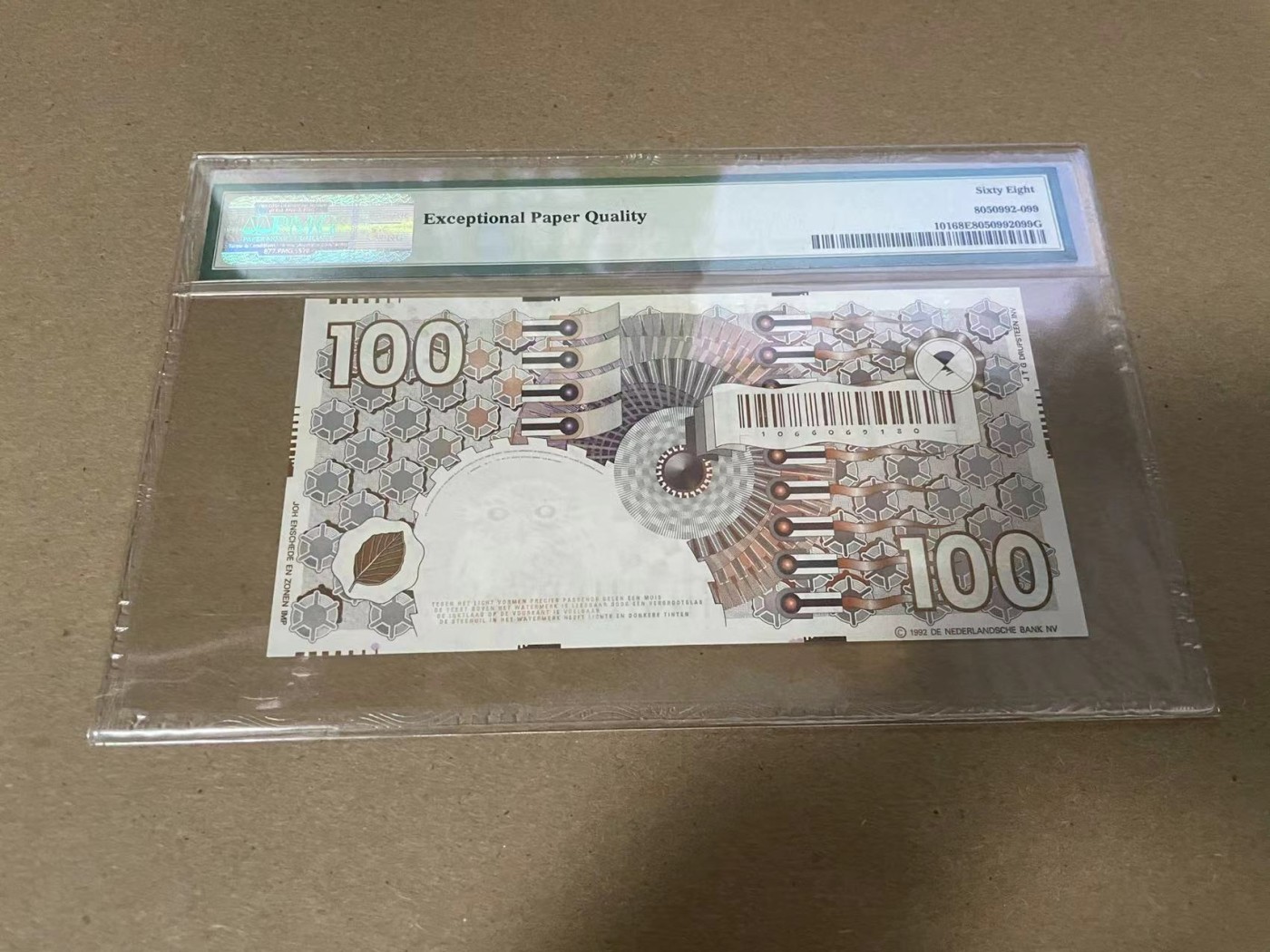 【Blue Auction】✨世界纸币精拍第342期【精】 【倒置号少见】荷兰 1992年100盾 PMG68EPQ 超高分
