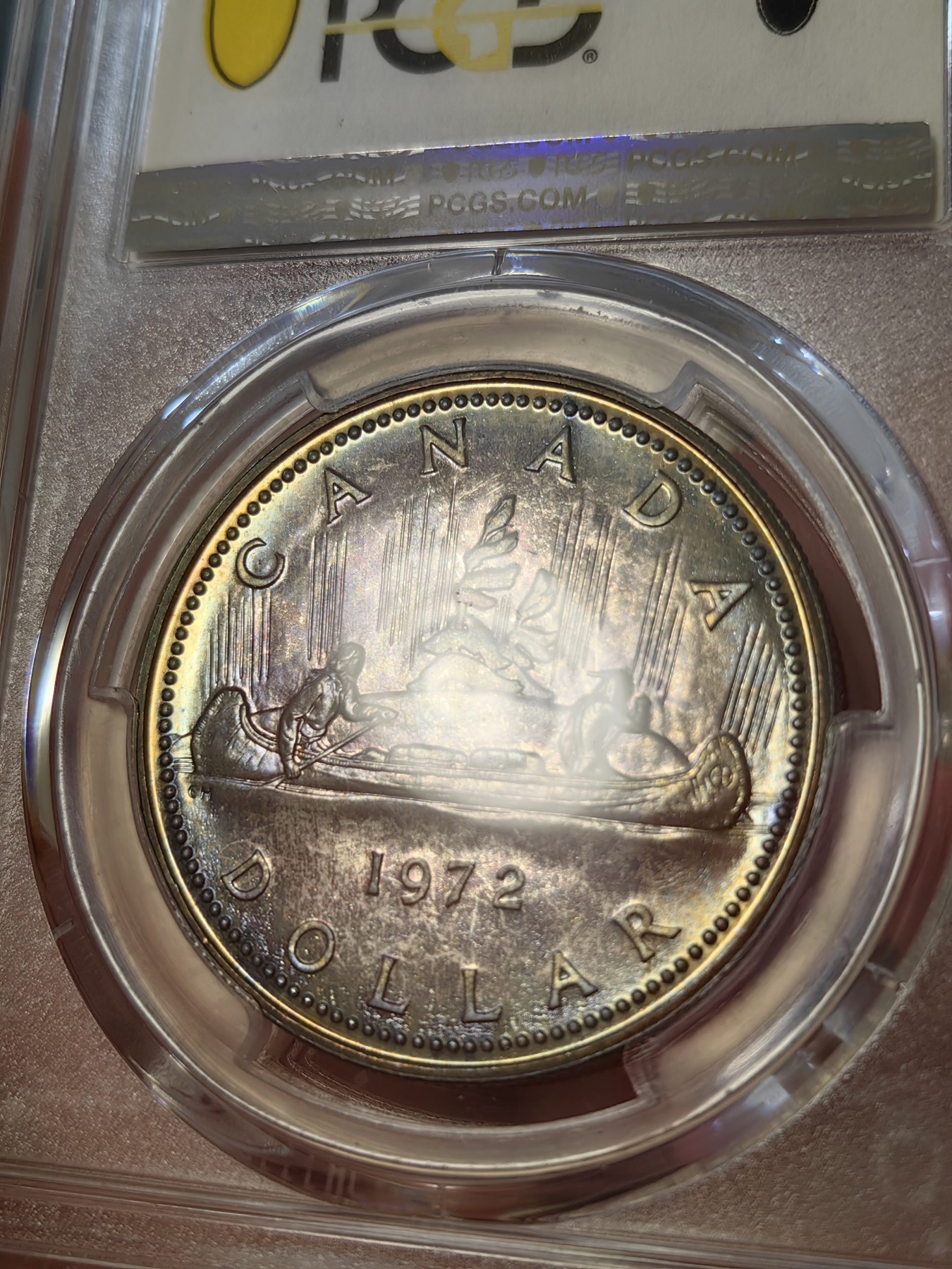 橡树集藏-006场 海纳百川 pcgs-sp67 1972年加拿大伊丽莎白划船银样币 精制工艺 双面彩虹炫彩 品相绝美