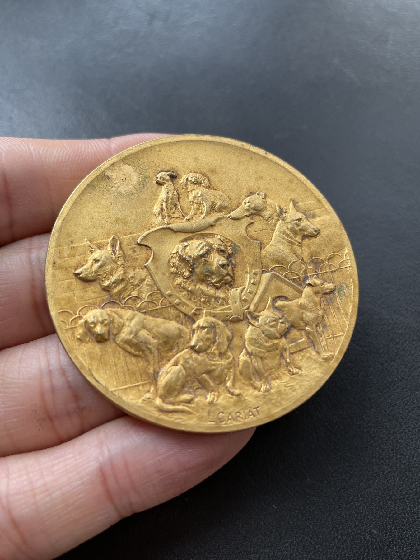 章牌专场-第26期 L. Cariat～法国犬协会镀金铜章 直径：50 mm 