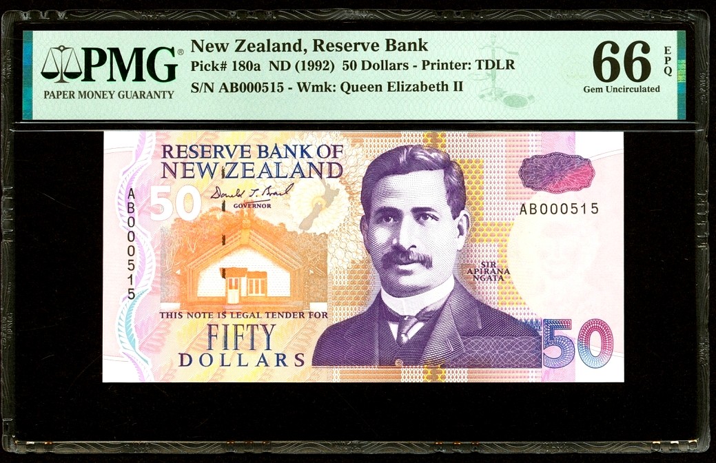【Blue Auction】✨世界纸币精拍第342期【精】 【纸质版515百位小号无47】新西兰 1992年50元 PMG66EPQ 精美