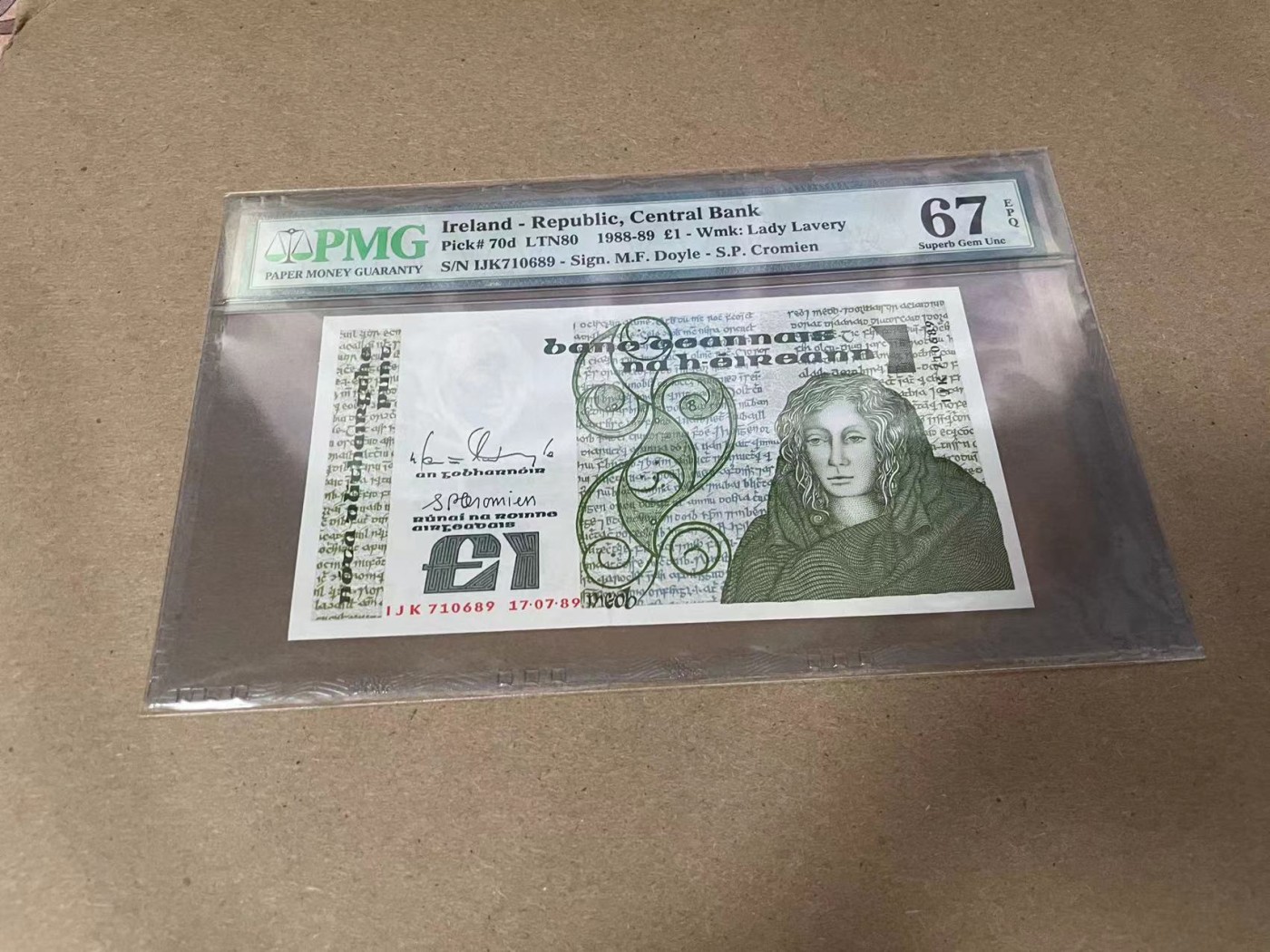 【Blue Auction】✨世界纸币精拍第342期【精】 爱尔兰 1989年1镑 PMG67EPQ 