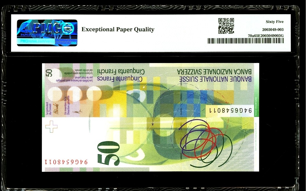 【Blue Auction】✨世界纸币精拍第342期【精】 【a版】瑞士 1994年50法郎 PMG65EPQ 绝品 