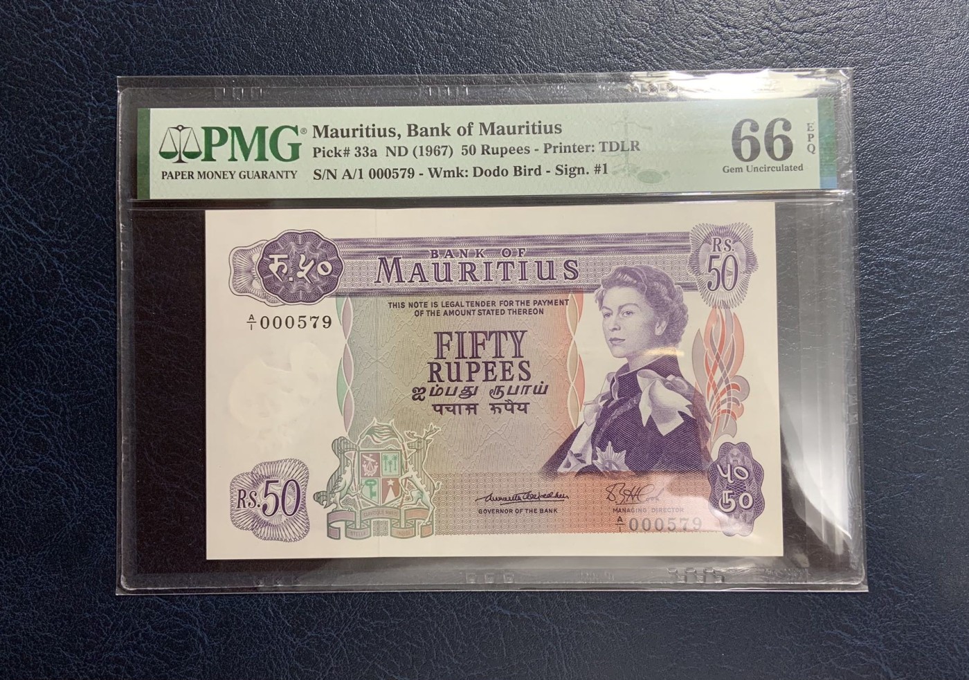 收藏联盟Quantum Auction 第272期拍卖 世界人口日专场 毛里求斯1967年5-50卢比首发全同百位号一套 PMG66 (10卢比为64e)