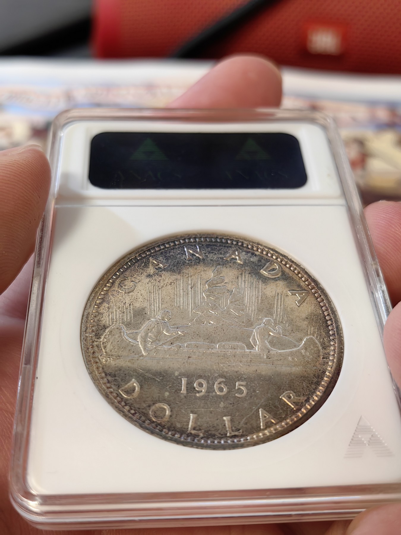 橡树集藏-006场 海纳百川 anacs-Ms67 1965年加拿大划船大银币 标签错误 实际是pl67 cameo 高分好品 请看照片 绝版可爱小白盒 Zippo大小盈手可握 非常少见