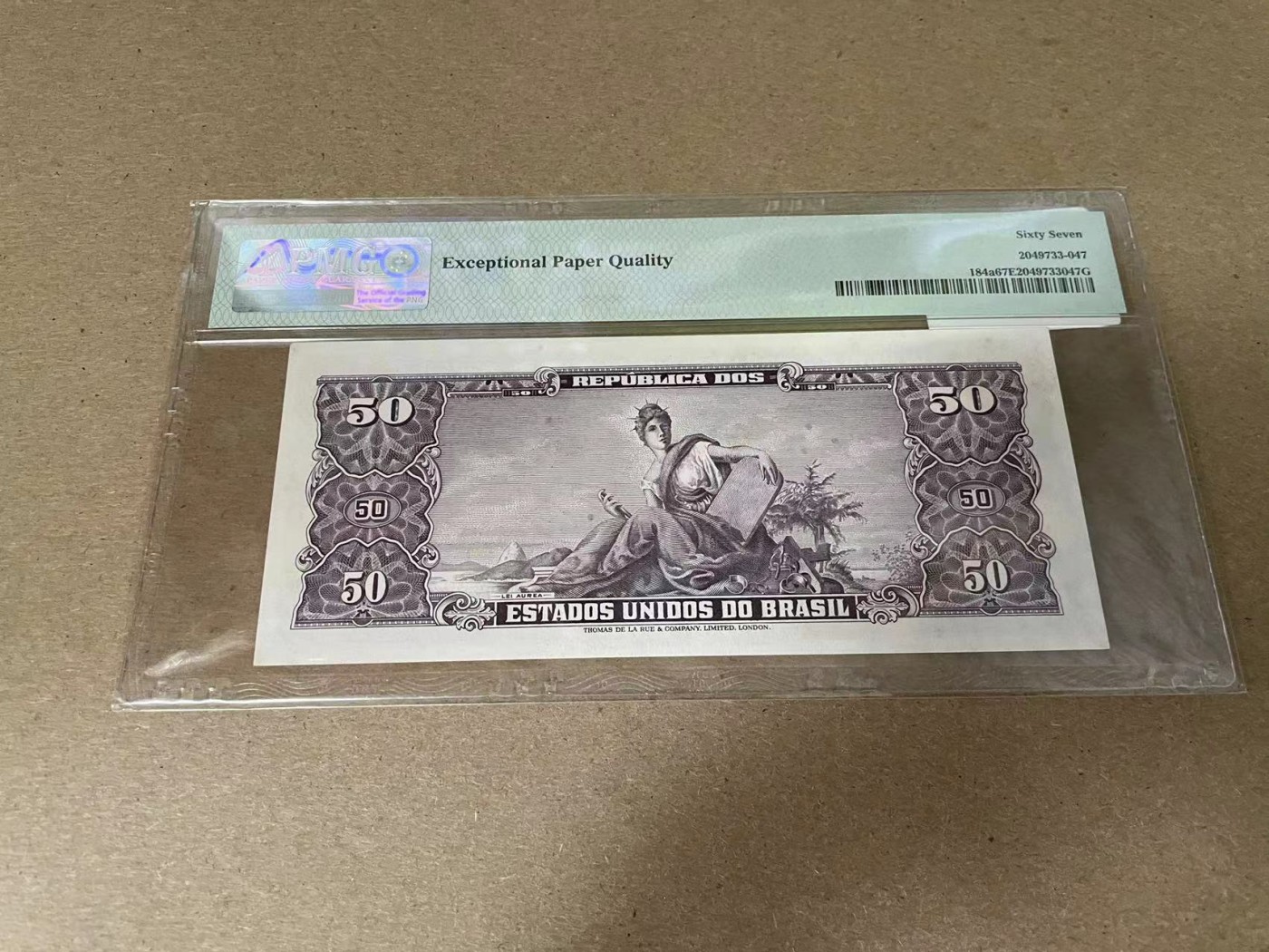 【Blue Auction】✨世界纸币精拍第342期【精】 巴西 1966-67年5克鲁塞罗加盖 PMG67EPQ