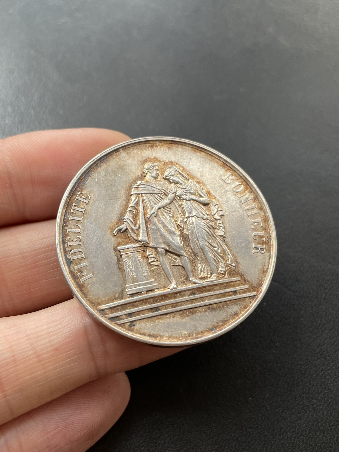 章牌专场-第26期 1892年法国婚礼银章 直径：39 mm ，25 g