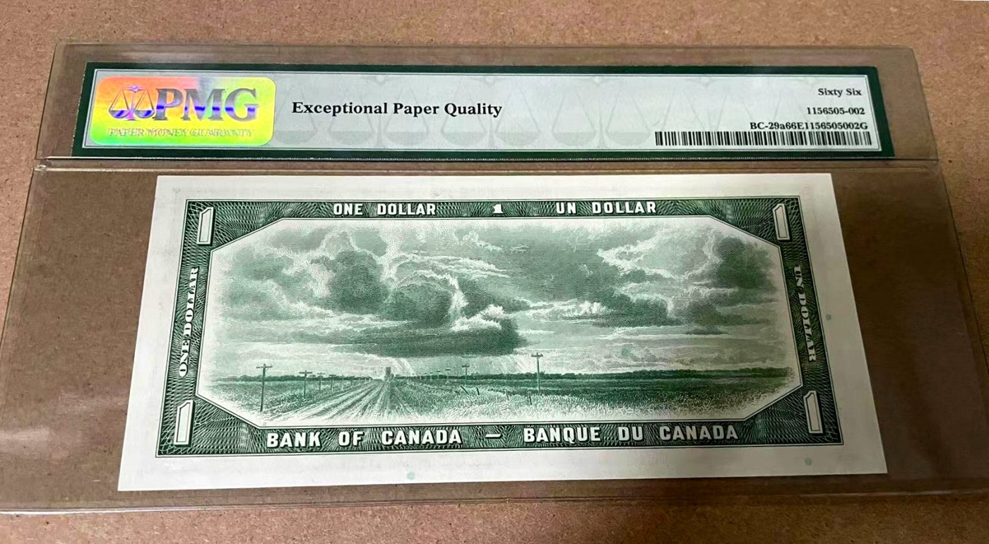 【Blue Auction】✨世界纸币精拍第342期【精】 【A/A冠首发魔鬼脸】加拿大 1954年1元 PMG66EPQ 女王 背面风景雕刻细腻