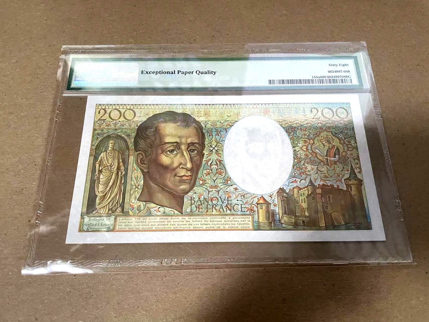 【Blue Auction】✨世界纸币精拍第342期【精】 【初版亚军分 仅1张更高分】法国 1982年200法郎 孟德斯鸠 PMG68EPQ 超高分