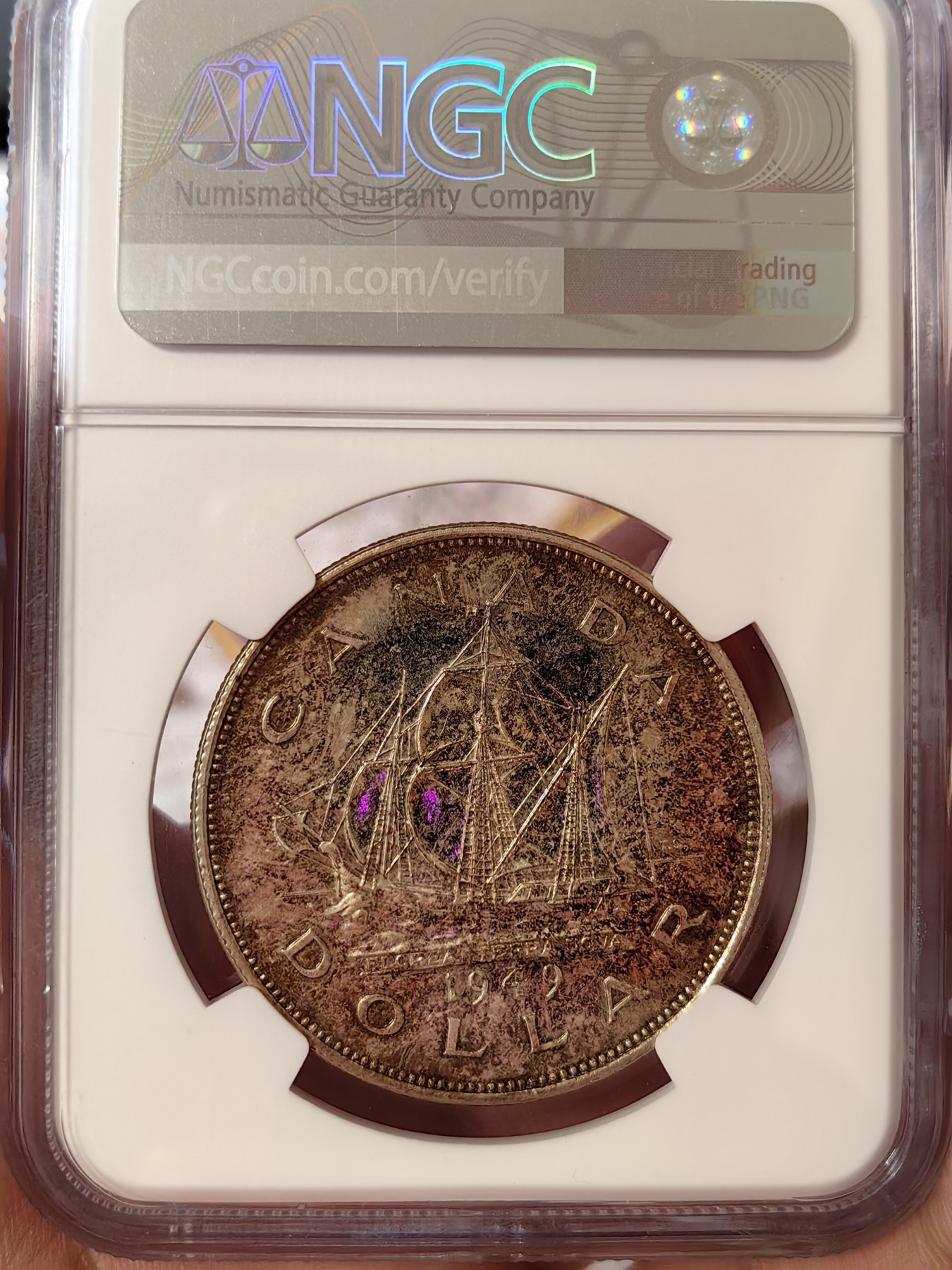 橡树集藏-006场 海纳百川 ngc-ms62 1949年加拿大乔治六世银币 马太号帆船纪念币 双面包浆