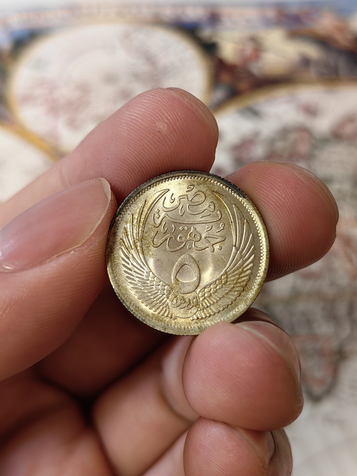 橡树集藏-006场 海纳百川 埃及20皮阿斯特银币 埃及5皮阿斯特一对埃及银币 正面狮身人面像很有意思