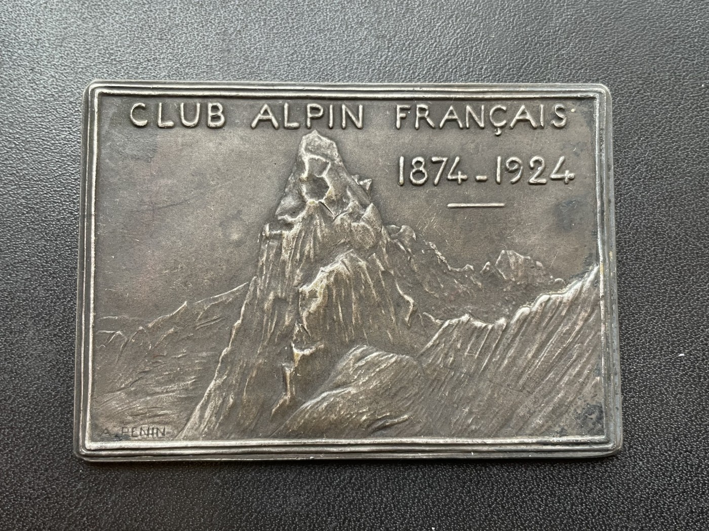 章牌专场-第26期 Penin ～1924年法国高山俱乐部成立50周年纪念镀银铜章 尺寸：70×50 mm