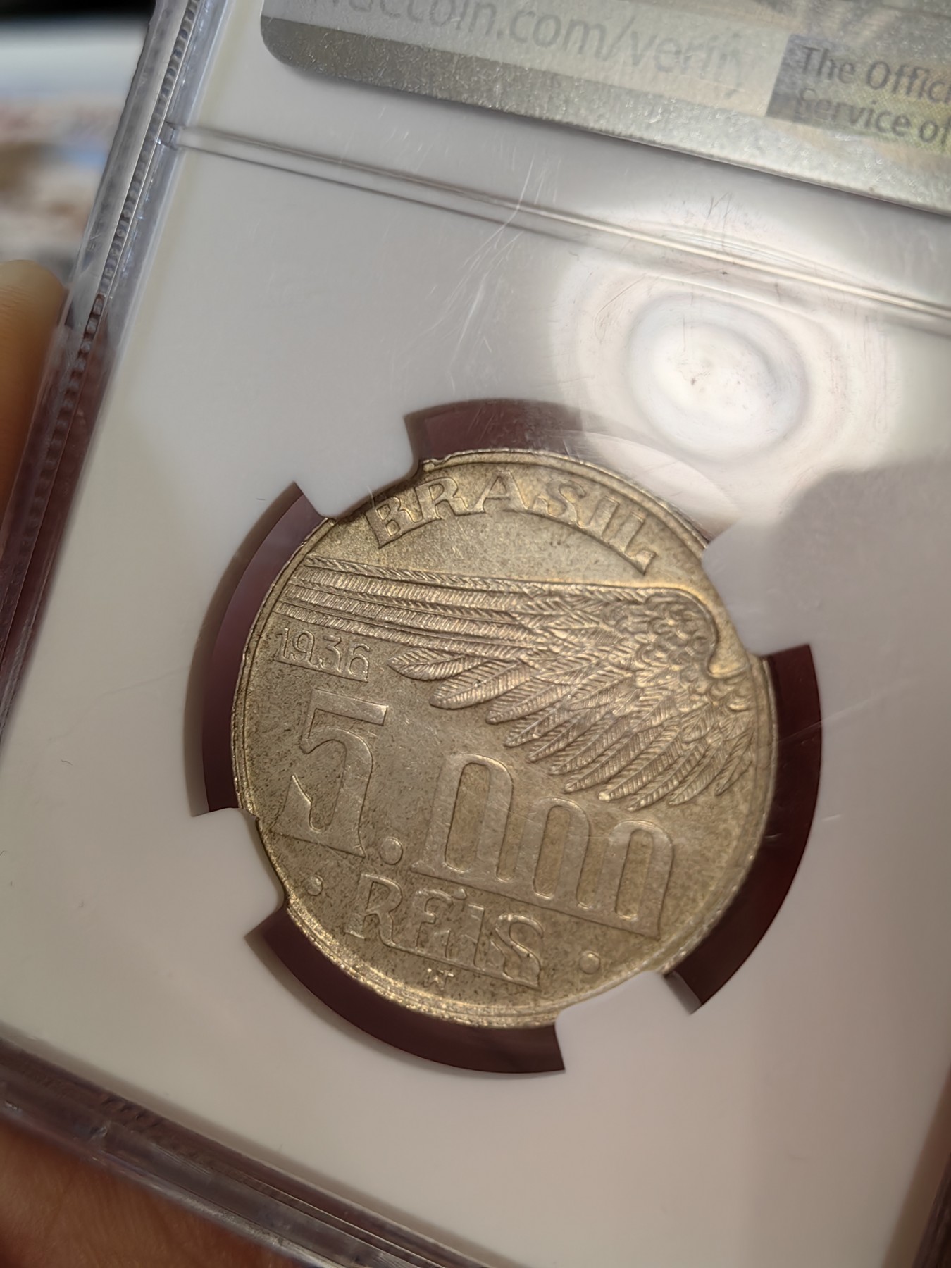 橡树集藏-006场 海纳百川 ngc-MS63 1936年巴西5000瑞尔银币 背面精致漂亮的小银币