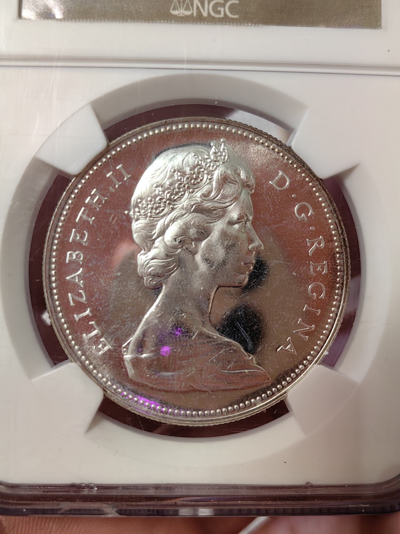 橡树集藏-006场 海纳百川 ngc-pl65 1966年加拿大划船1美元大银币 类精制工艺 光泽四溢 大圆珠版本 中年伊伊头像 端庄典雅