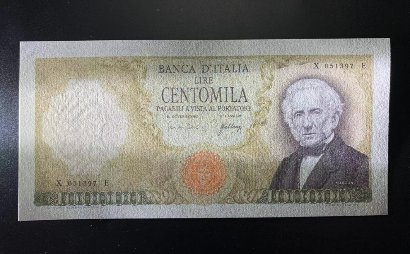 【Blue Auction】✨世界纸币精拍第342期【精】 【a版较少见】意大利 1967年100000里拉 经典曼左尼 极致雕刻 全新UNC