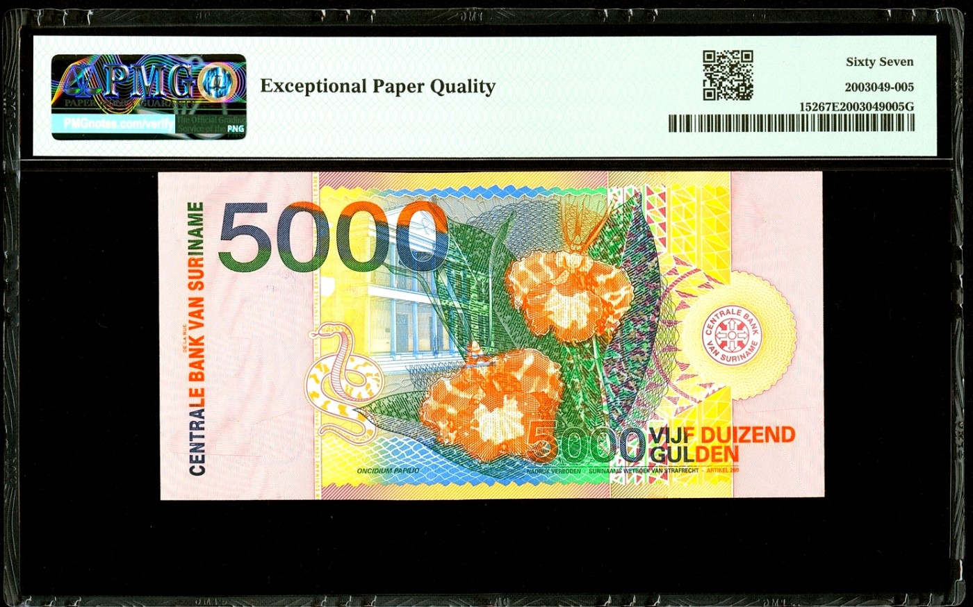 【Blue Auction】✨世界纸币精拍第342期【精】 苏里南 2000年5000盾 PMG67EPQ 高分 花鸟版精美