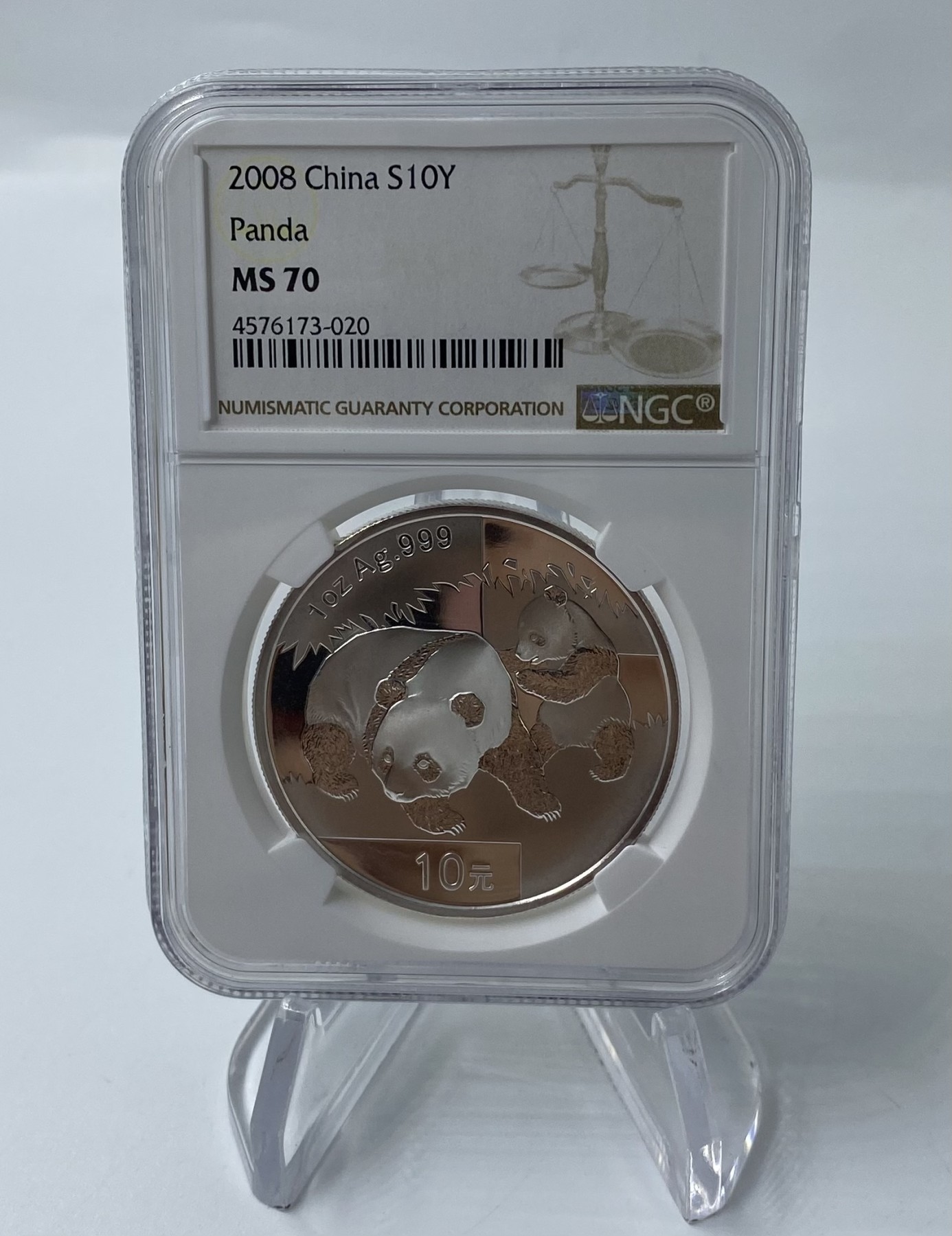 【金钰满堂钱币】拍卖第六期 福利多多 大家多多捧场 2008年熊猫银币1盎司.评级币NGC70分