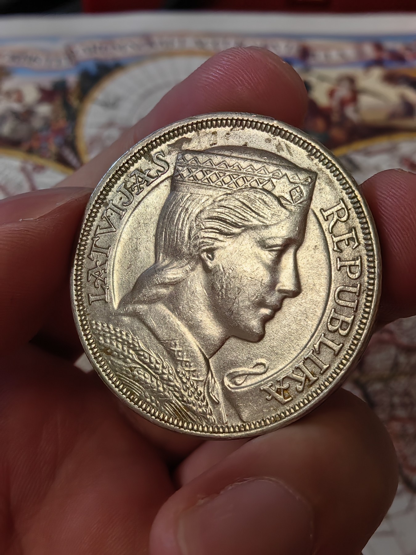 橡树集藏-006场 海纳百川 拉脱维亚 1932年5拉特大银币 民族谷物少女