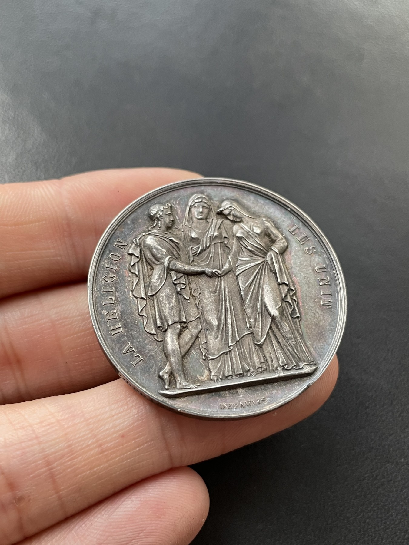 章牌专场-第26期 1873年法国婚礼银章 直径：37 mm，22 g