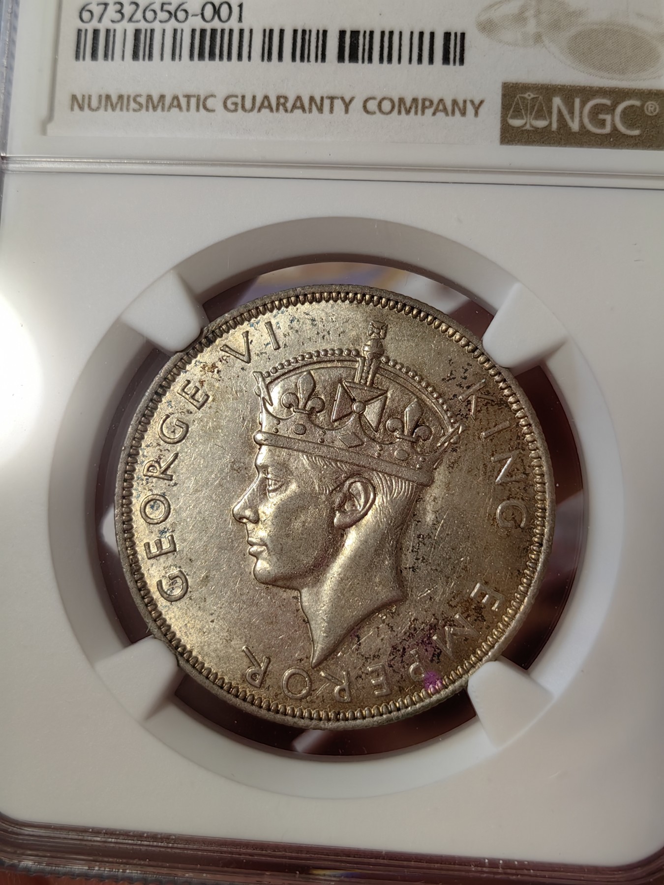 橡树集藏-006场 海纳百川 ngc-au53 1944年南罗德西亚半克朗银币 