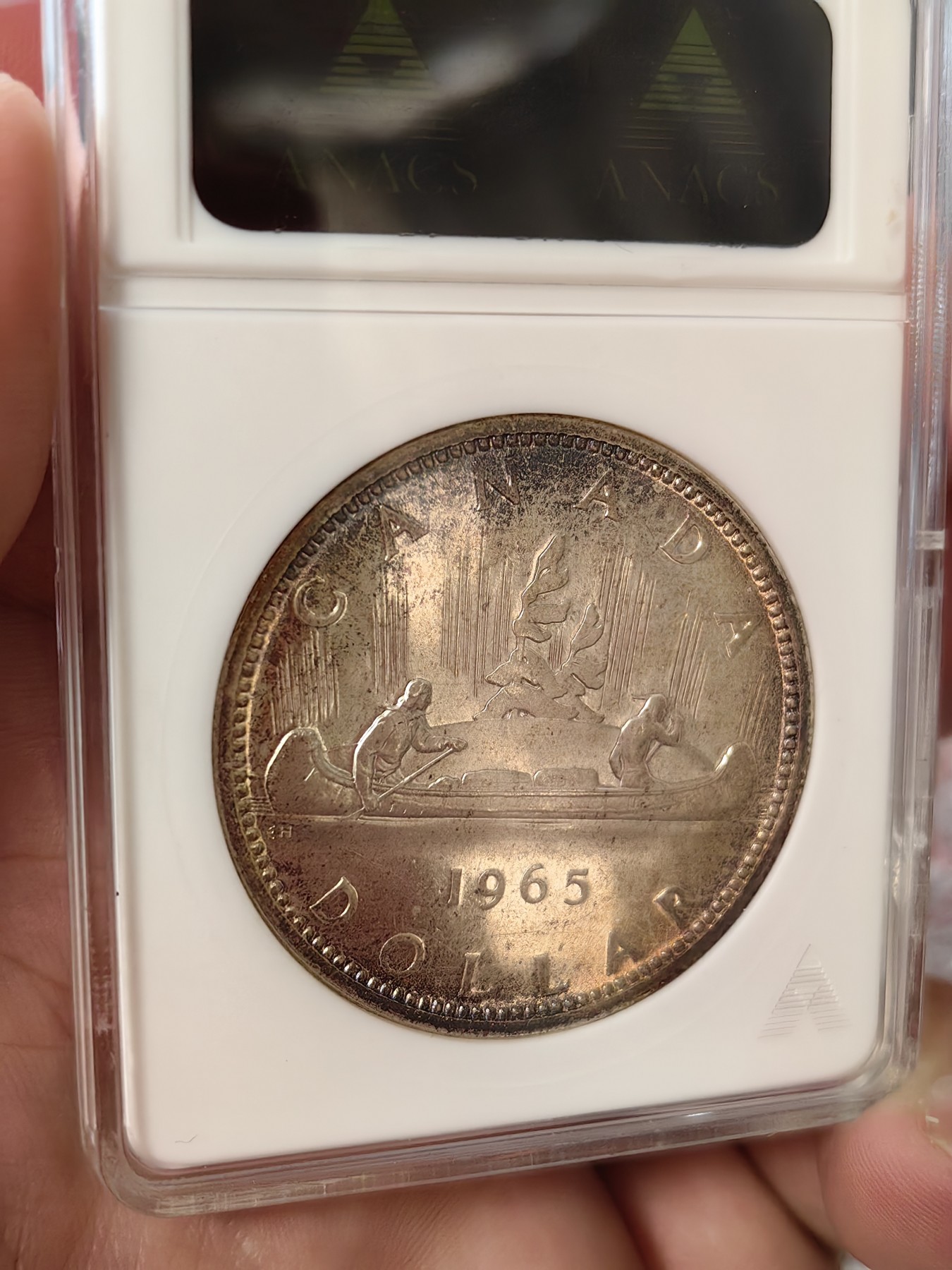 橡树集藏-006场 海纳百川 anacs-Ms67 1965年加拿大划船大银币 标签错误 实际是pl67 cameo 高分好品 请看照片 绝版可爱小白盒 Zippo大小盈手可握 非常少见
