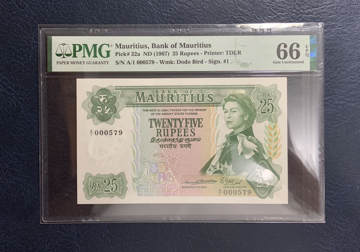 收藏联盟Quantum Auction 第272期拍卖 世界人口日专场 毛里求斯1967年5-50卢比首发全同百位号一套 PMG66 (10卢比为64e)