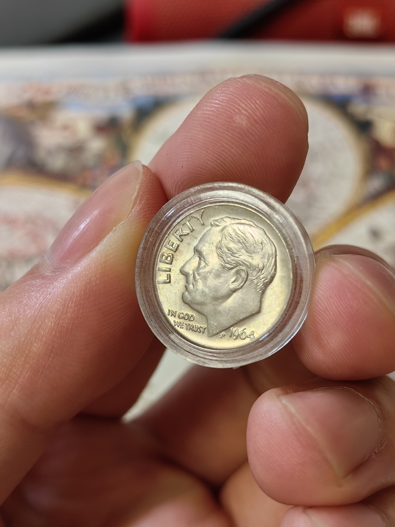 橡树集藏-006场 海纳百川 MS拆卷原光1964首年美国罗斯福小银一枚，非普通铜镍合金版，推荐评级