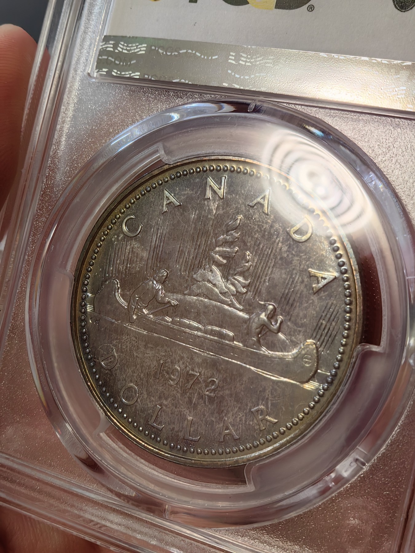 橡树集藏-006场 海纳百川 pcgs-sp67 1972年加拿大伊丽莎白划船银样币 精制工艺 双面彩虹炫彩 品相绝美