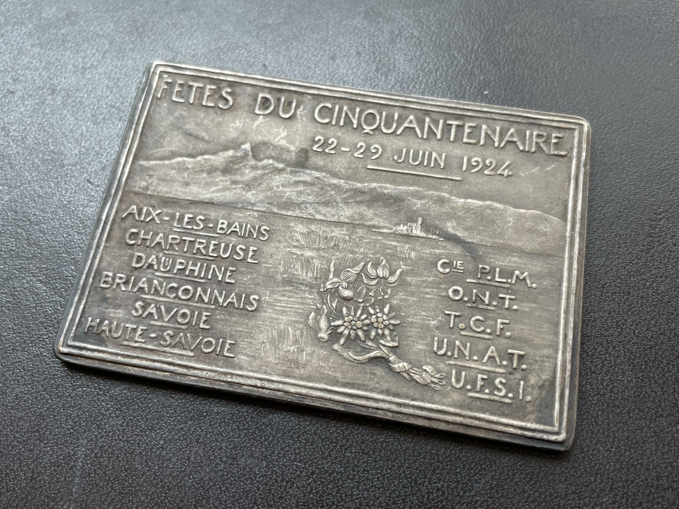 章牌专场-第26期 Penin ～1924年法国高山俱乐部成立50周年纪念镀银铜章 尺寸：70×50 mm