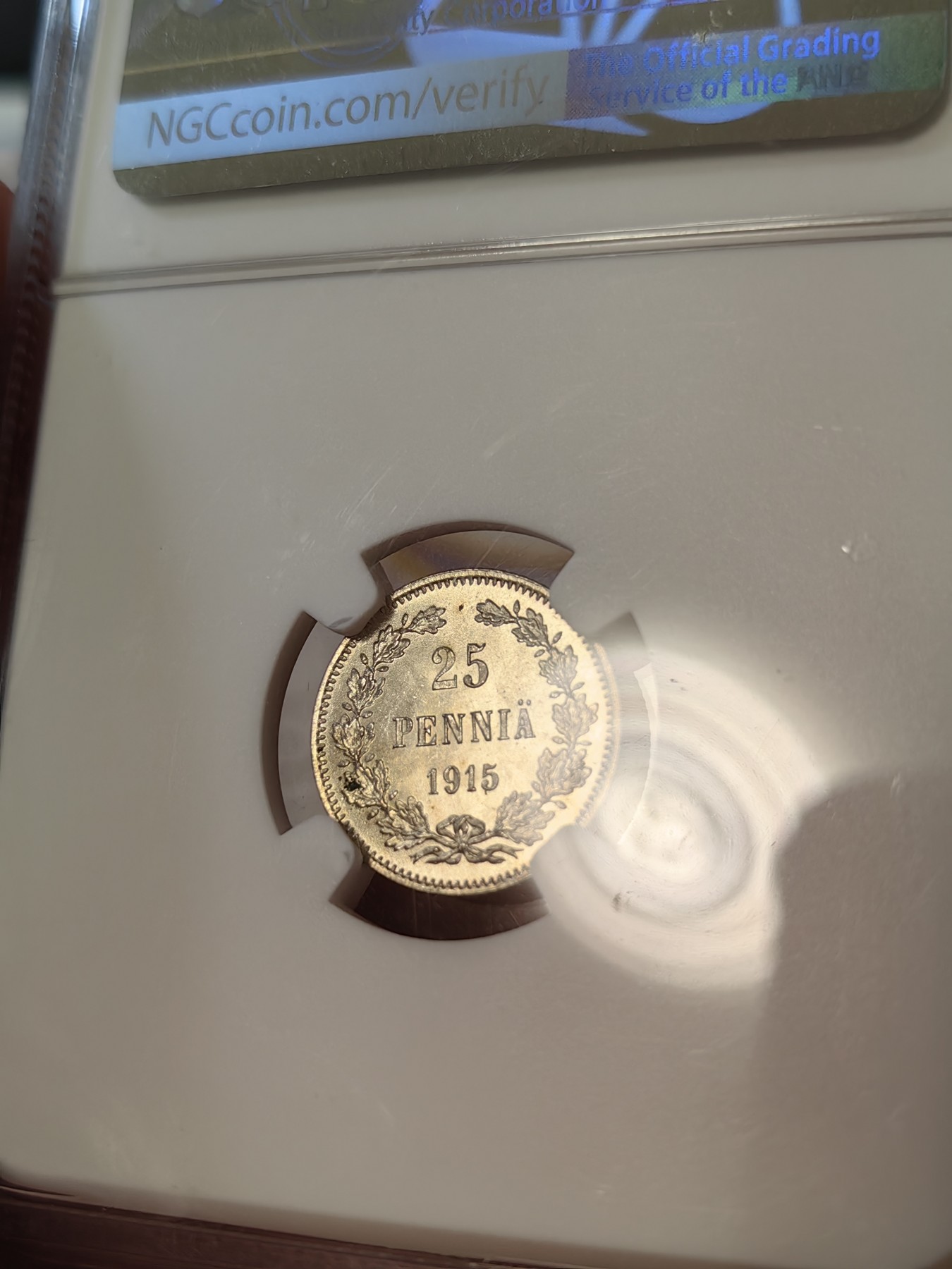 橡树集藏-006场 海纳百川 ngc-MS65 1915S  俄占芬兰25芬尼银币 ngc-MS65 1916S 俄占芬兰50芬尼银币 顶级转光