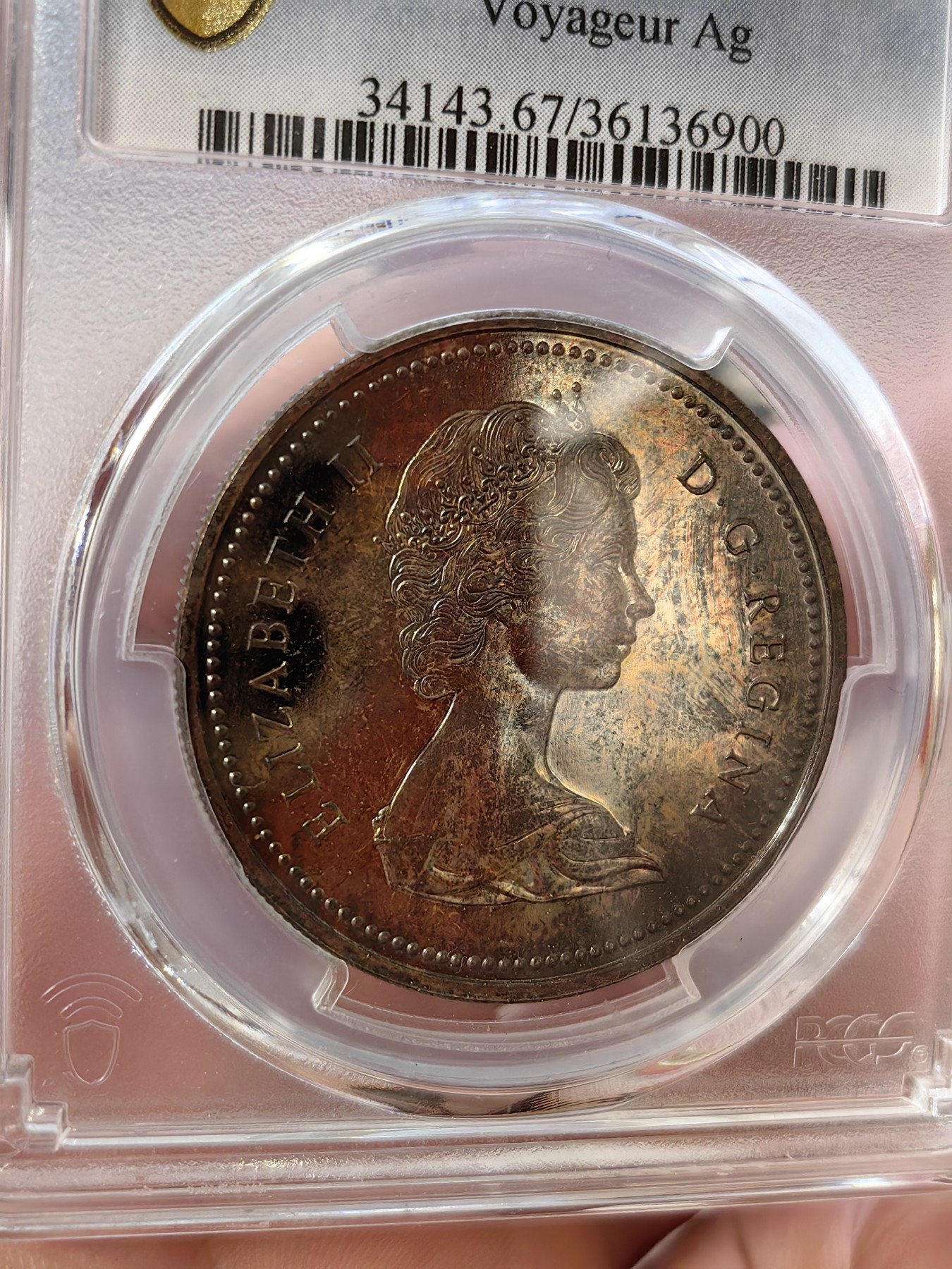 橡树集藏-006场 海纳百川 pcgs-sp67 1972年加拿大伊丽莎白划船银样币 精制工艺 双面彩虹炫彩 品相绝美