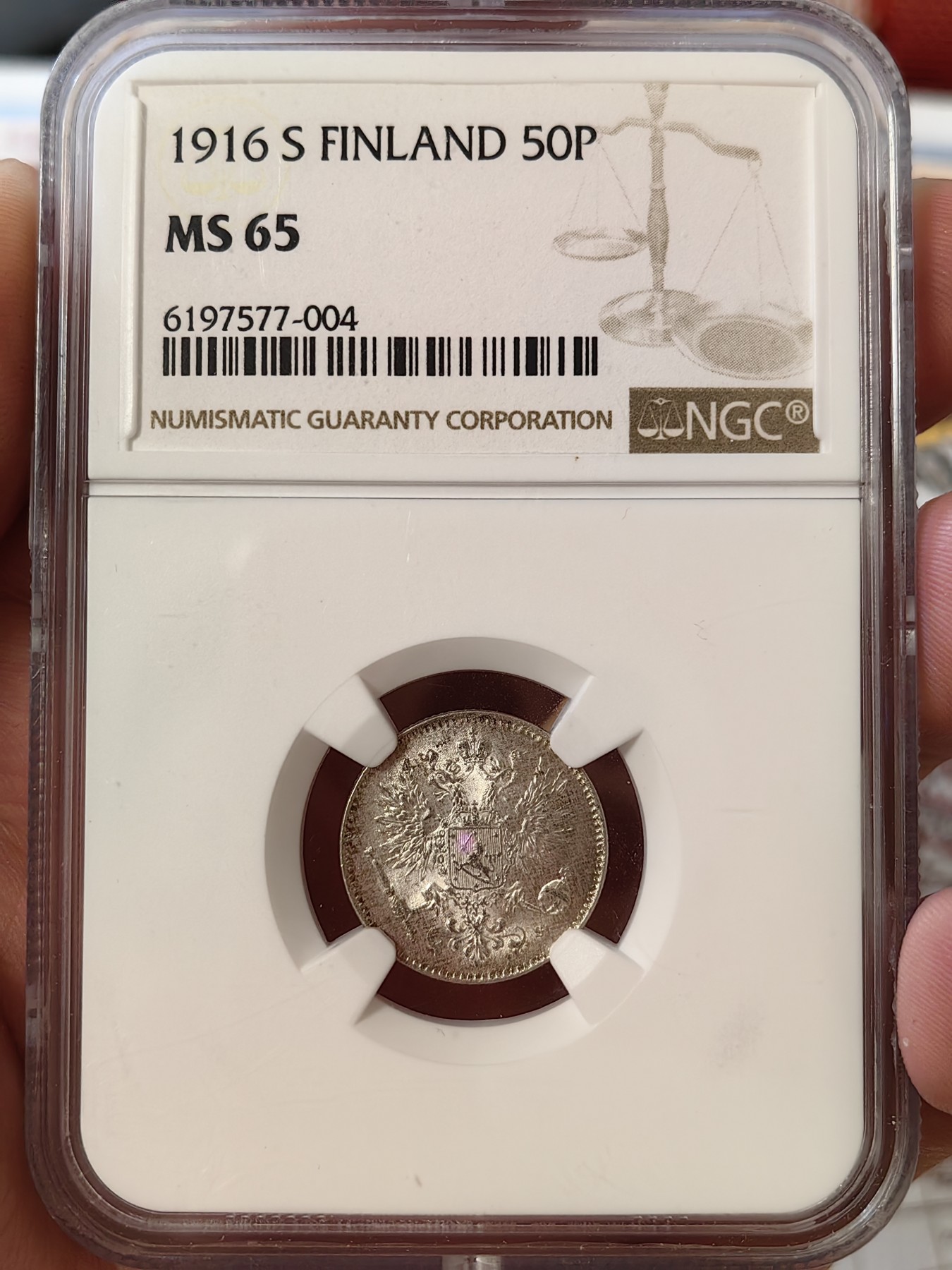 橡树集藏-006场 海纳百川 ngc-MS65 1915S  俄占芬兰25芬尼银币 ngc-MS65 1916S 俄占芬兰50芬尼银币 顶级转光